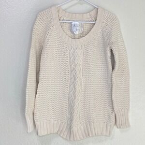 Old Navy Cream Cable Knit Cotton Scoop Neck Sweater Womens Large Ivory Pullover
